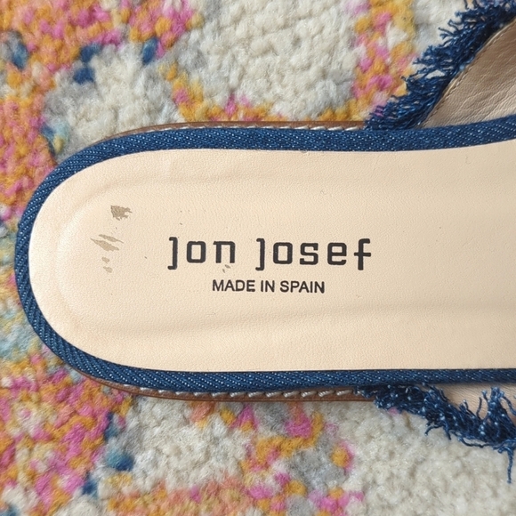 Jon Josef Noble Dark Wash Denim Frayed Criss Cross Open Toe Slide Sandals 9 - Picture 12 of 15